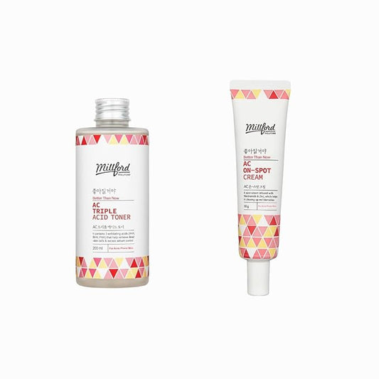 AC Acne Care Kit Clean & Treat - On-Spot Cream, 30 g., Zinc Oxide 10%, Niacinamide 2% & Triple Daily Toner, 200 ml, AHA/BHA/PHA