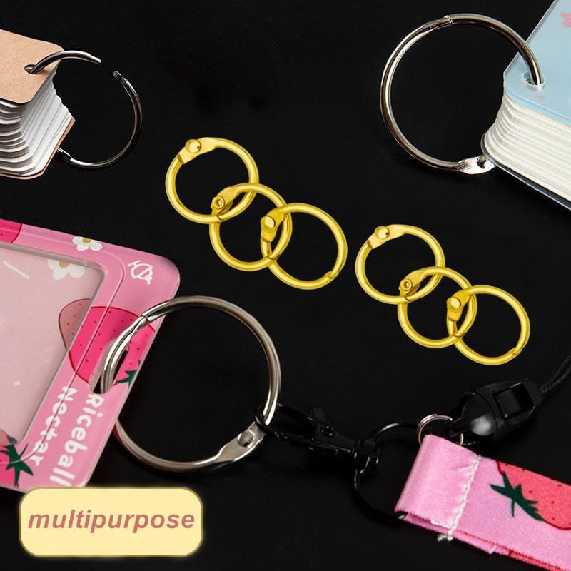 Loose Leaf Binder Rings Inner Dia: 0.65 inch(16mm) 100pcs Metal Golden Book Binder Rings Paper Rings Clips Key Rings Index Cards Rings Great for Home School Office