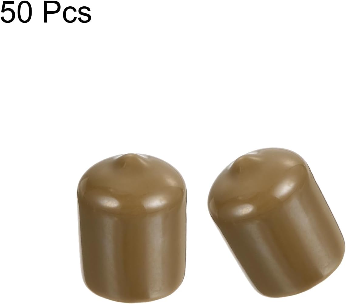 uxcell 50pcs Rubber End Caps 17mm ID Vinyl PVC Round Tube Bolt Cap Cover Screw Thread Protectors Light Brown, 0.67 inch