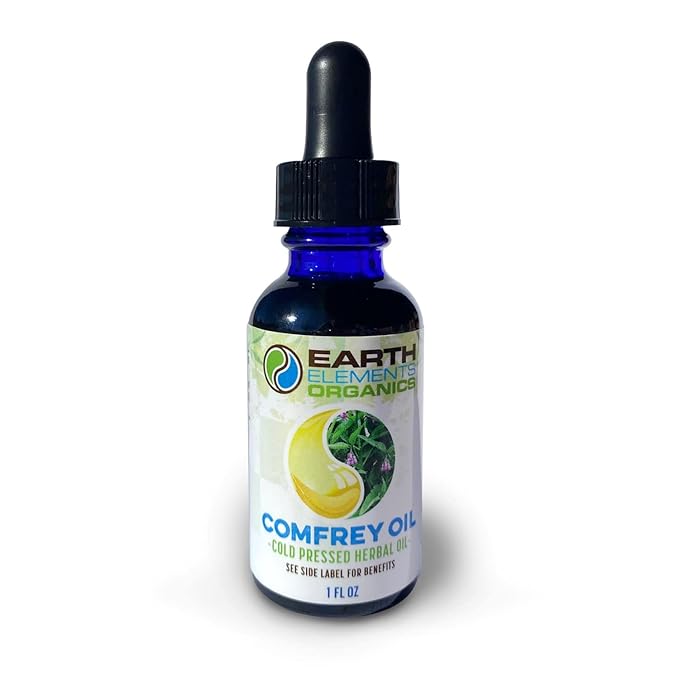 Organic Comfrey Oil Raw, Infused, Pressed Herbal Remedy, Comfrey Leaf, Sunflower Seed 1fl. oz.