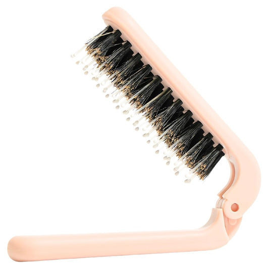 Uffy MiniPop Travel Hair Brush – Mini Folding Boar Bristles for Women, Men & Kids | Kid-Friendly Portable Purse Brush for Wet & Dry Hair, Curly or Straight | Pocket-Size Detangler – Ballet Pink
