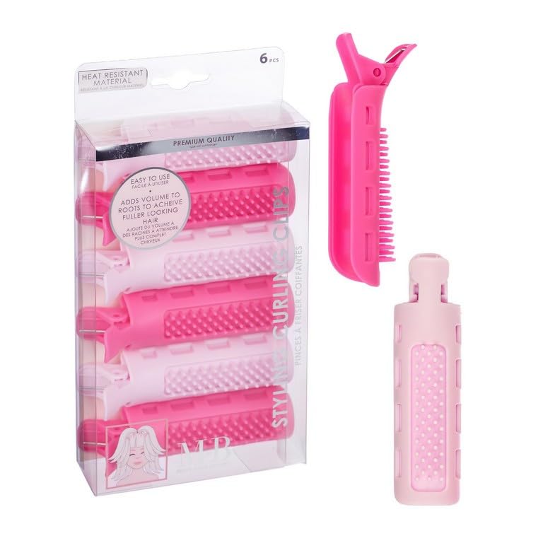 6pc Styling Curling Clips - Easy-to-Use Dual-Purpose Hair Clips for Curling and Volumizing |Heat Resistant Hair Clip Set, Premium Quality Hair Accessories for Women (PINK)