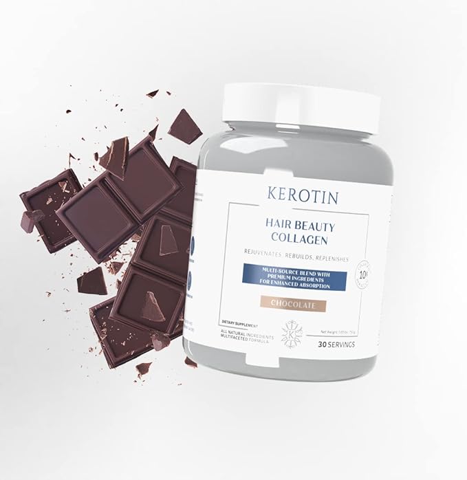 Kerotin Hair Beauty Collagen Multi-Blend Powder Supplement. Supports Hair Growth & Scalp Elasticity. Improves Skin, Bone & Nails Health. Free of Artificial Sweeteners & Flavors. Made in USA(Chocolate)