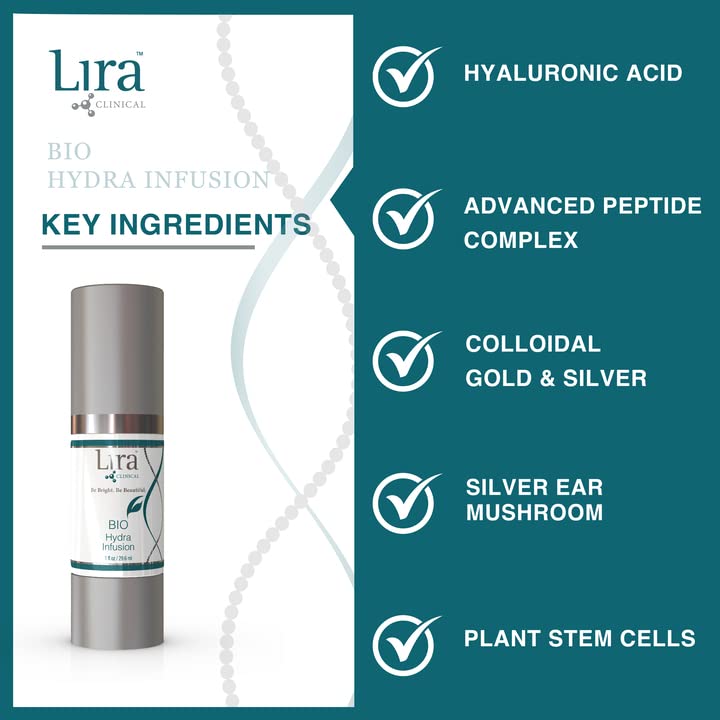 Lira Clinical BIO Hydra Infusion - Hydrating Face Serum with Hyaluronic Acid, Plant Stem Cells, and Minerals - Lightweight Facial Serum for Smooth, Refreshed Skin - Travel Size Daily Skincare - 1 Oz