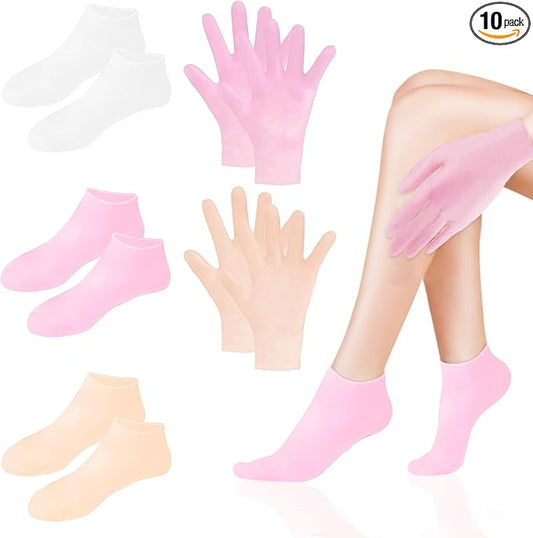 Jolbndcv 5 Pairs Silicone Moisturizing Glove Socks Silicone Gel Spa Socks Pedicure Socks Foot Care Silicone Aloe Socks for Foot Hand Softening