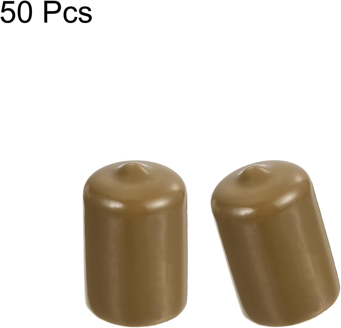 uxcell 50pcs Rubber End Caps 18mm ID Vinyl PVC Round Tube Bolt Cap Cover Screw Thread Protectors Light Brown, 0.7 inch