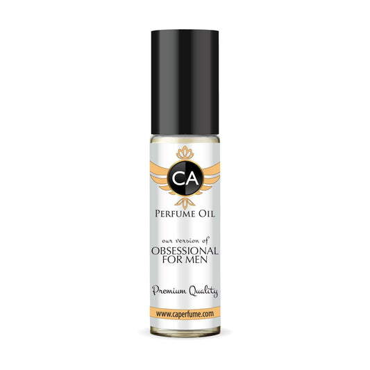 CA Perfume Impression of Obsessional For Men Eau De Parfum Amber Woody Scent Long Lasting Cologne for Men Travel Size TSA Ready for Day and Night Wear 0.33 Fl Oz 10ml