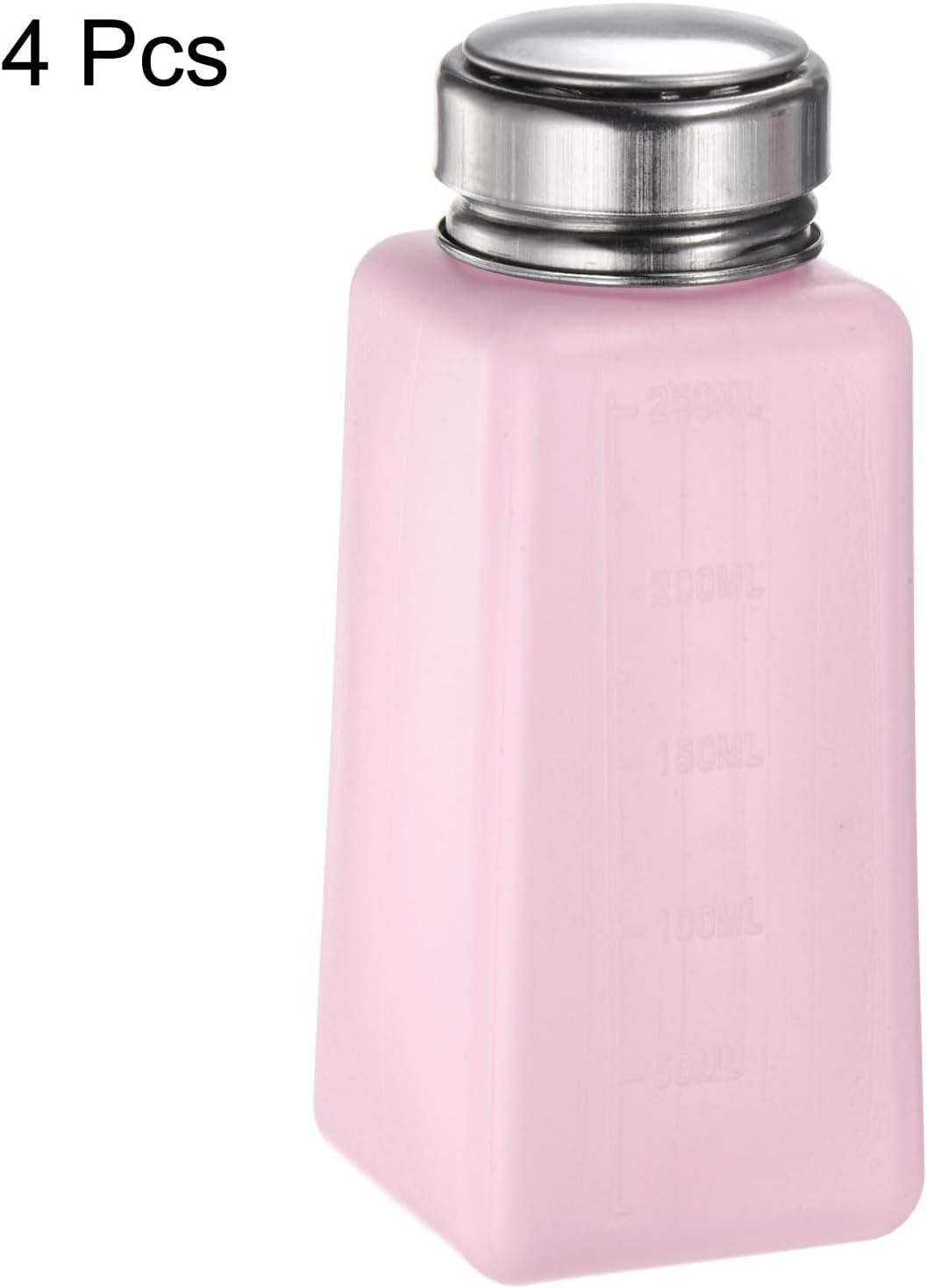 HARFINGTON 4PCS 250ML(8.5oz) Push Down Alcohol Dispenser Pump Liquid Press Empty Bottles Refillable Container for Acetone Cleanser Nail Polish Remover, Pink