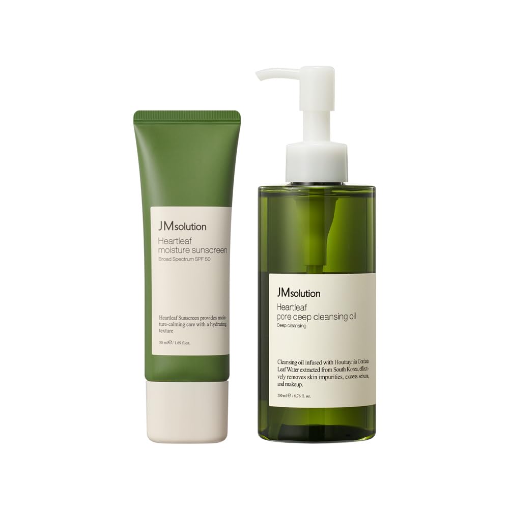 JMsolution Heart Leaf Skin Care Bundle Sunscreen SPF 50, Cleansing Oil with with Heart Leaf & Centella Asiatica