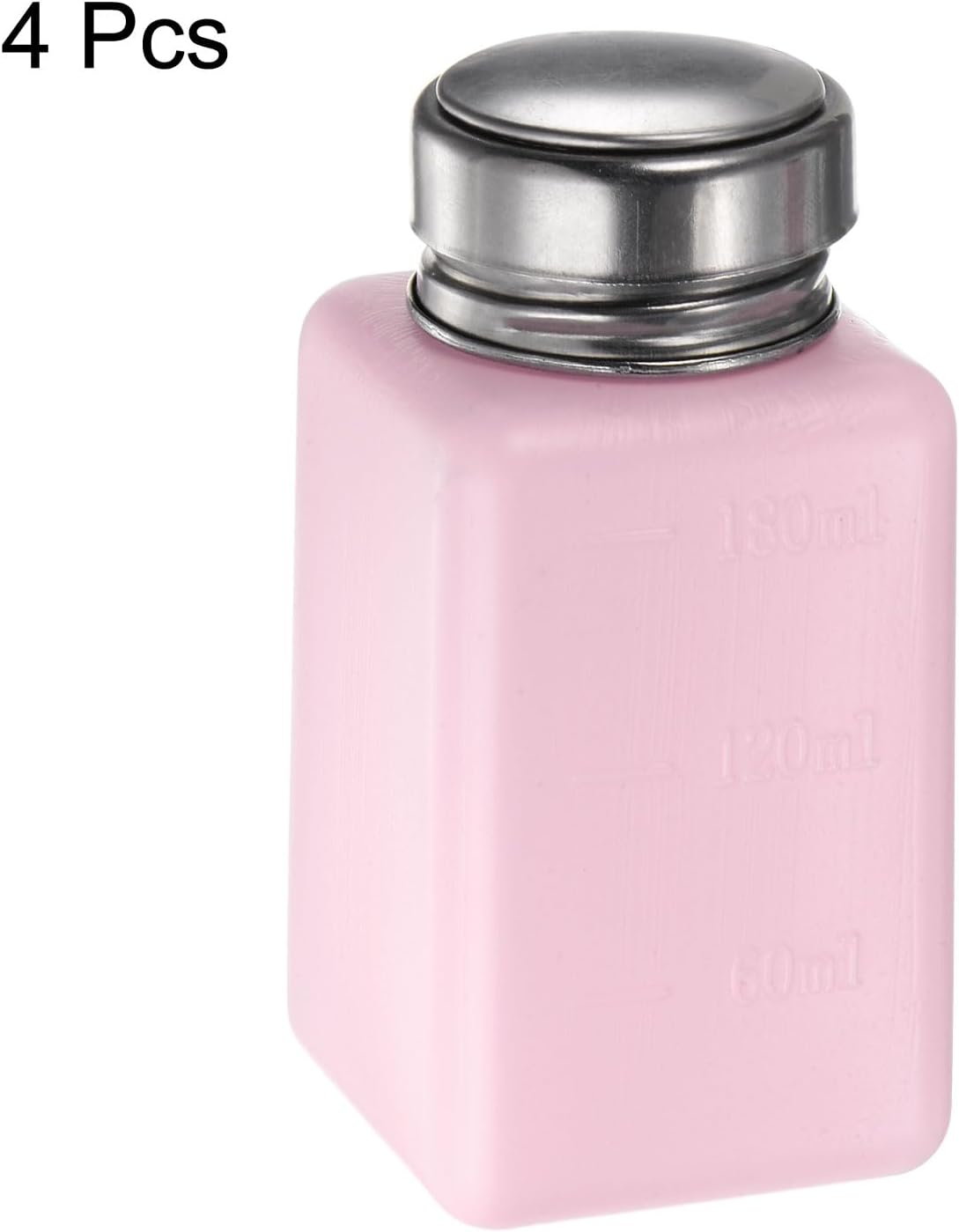 HARFINGTON 4PCS 180ML(6oz) Push Down Alcohol Dispenser Pump Liquid Press Empty Bottles Refillable Container for Acetone Cleanser Nail Polish Remover, Pink