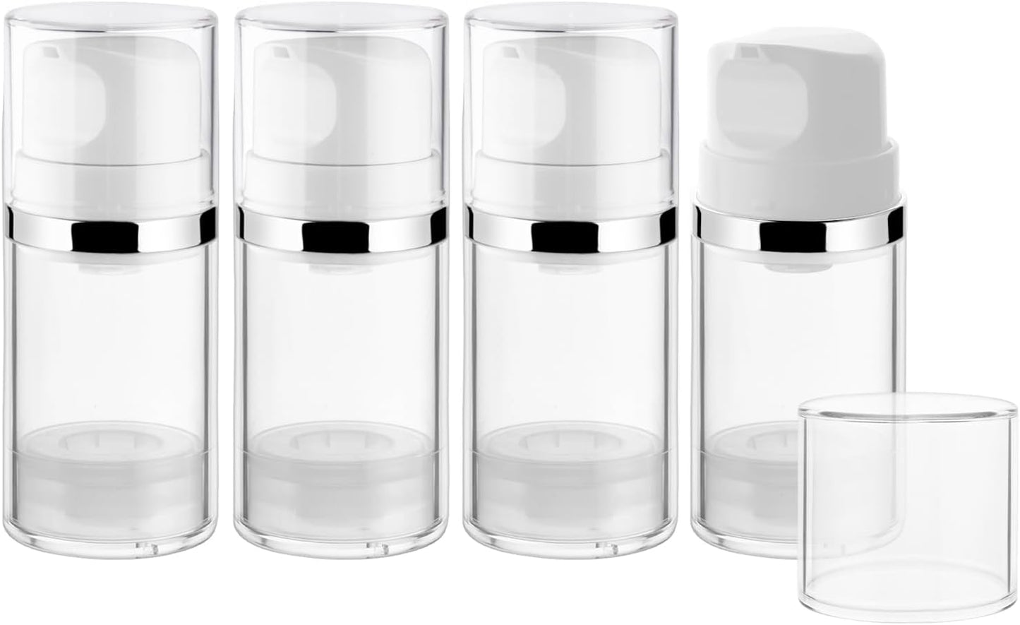 4 Pcs 50ml/1.7oz Airless Pump Jar Refillable Vacuum Pump Dispenser Bottles Travel Cosmetic Containers for Lotion Essence Shampoo Toiletries