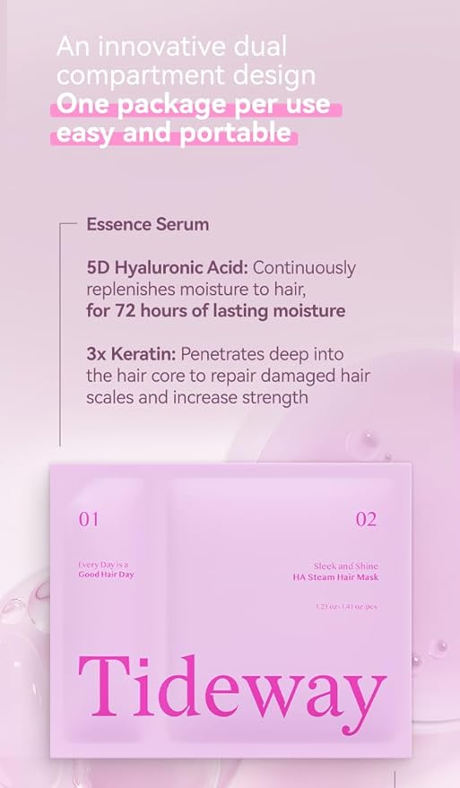 TIDEWAY Self-Heating Steam Hair Mask – Deep Repair for Damaged, Frizzy Hair | 5D Hyaluronic Acid + Triple Keratin | Fast Salon-Level Care in 5 Mins
