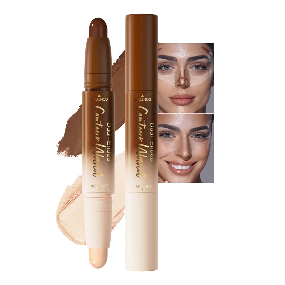 evpct Nude & Light Beige Cream Contour Stick Face Body Makeup Dual Ended, no Transfer Waterproof 2 in 1 Cream Concealer Stick Contouring Makeup, Nose Contour Bronzer Sticks Face Highlighter Make up