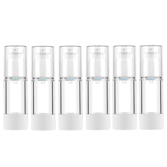 LONGWAY 1 Oz 30ml Clear Airless Cosmetic Cream Pump Bottle Travel Size Dispenser Refillable Containers/Foundation Travel Pump Bottle for Shampoo (Pack of 6)