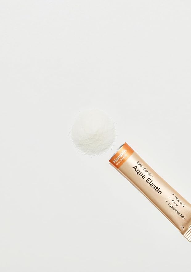 Hanskin Aqua Elastin Hyaluronic Acid Powder Packets for Hair, Skin, Wrinkles & Nails | Biotin, Vitamin C, Hyaluronic Acid | Nutritional Supplement for Healthy Skin, 2g x 30 Individual Sticks