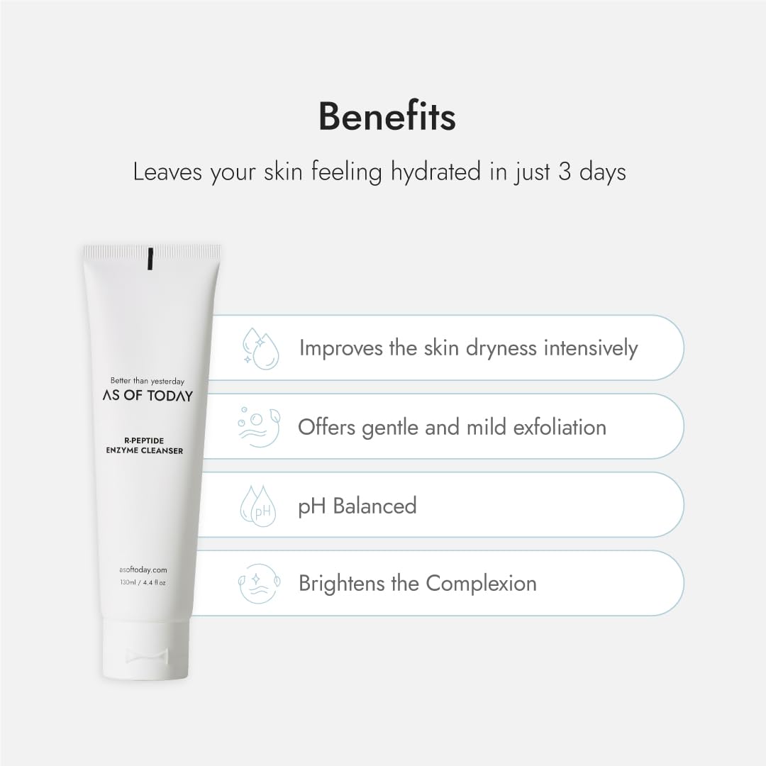 AS OF TODAY R-Peptide Enzyme Cleanser | Gentle Daily Face Wash with Peptides & Plant Enzymes | Hydrating Brightening Non-Foaming Cleanser for Sensitive & Dry Skin | Clean Beauty 3.3 fl oz