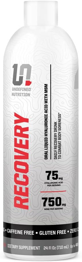 Undefined Nutrition Recovery by Brian Shaw - Oral Liquid Hyaluronic Acid (HA) + MSM - Protects Joints and Muscles, Reduces Post Workout Soreness – Joint and Connective Tissue Repair Supplement – 24 oz