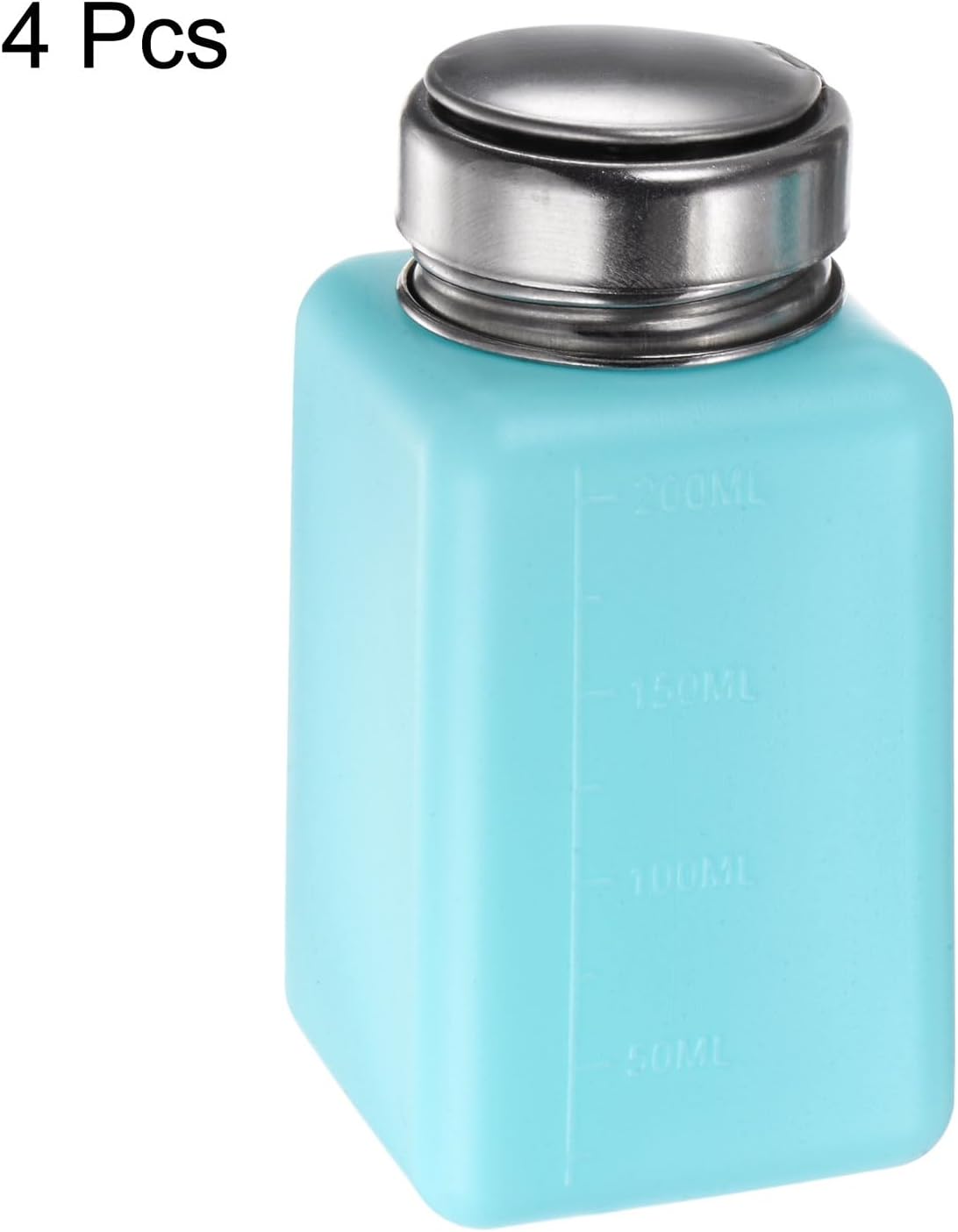 HARFINGTON 4PCS 200ML(6.8oz) Push Down Alcohol Dispenser Pump Liquid Press Empty Bottles Refillable Container for Acetone Cleanser Nail Polish Remover, Blue