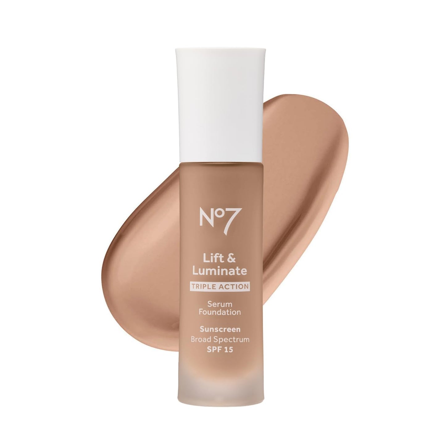 No7 Lift & Luminate Triple Action Serum Foundation - Liquid Makeup with SPF 15 for a Dewy, Glowy Base - Radiant Formula for Mature Skin - Sandalwood (30ml)