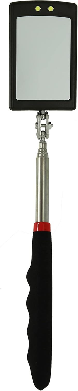 Telescoping Inspection Mirror Mechanics Mirror with 2 LED Lighted, Mirror on a Stick Handle Tool for Checking Observing Vehicle Small Parts,Present for Christmas, Birthday Everyday Carry (4 PCS)