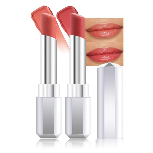 evpct 2Pcs Nude Honey Lipstick Tinted Lip Balm, Sheer Hydrating Shine Tinted Lipstick for Women, Moisturizing Lip Color, Nourishing Tinted Lip Balm Plumper Gloss Stain, Glossy Shiny Finish