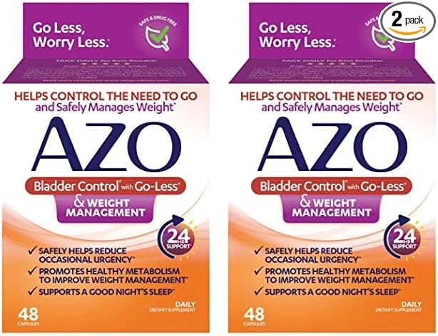 AZO Bladder Control with Go-Less® & Weight Management Dietary Supplement | Helps Reduce Occasional Urgency* | Promotes Healthy Metabolism* | Supports a Good Night’s Sleep* | 48 Capsules (Pack of 2)