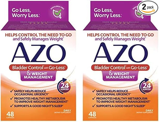 AZO Bladder Control with Go-Less® & Weight Management Dietary Supplement | Helps Reduce Occasional Urgency* | Promotes Healthy Metabolism* | Supports a Good Night’s Sleep* | 48 Capsules (Pack of 2)