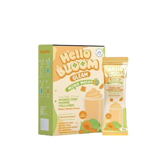 Hello Bloom GLEAM Collagen Mix Drinks by Kiray Celis (1 Pack, Milky Melon)