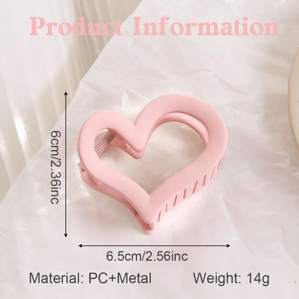 3Pcs Cute Medium Matte Acrylic Pink Hair Claw Clips - Love Heart Jaw Clips for Women, Valentine's Day Party Hair Styling Accessories