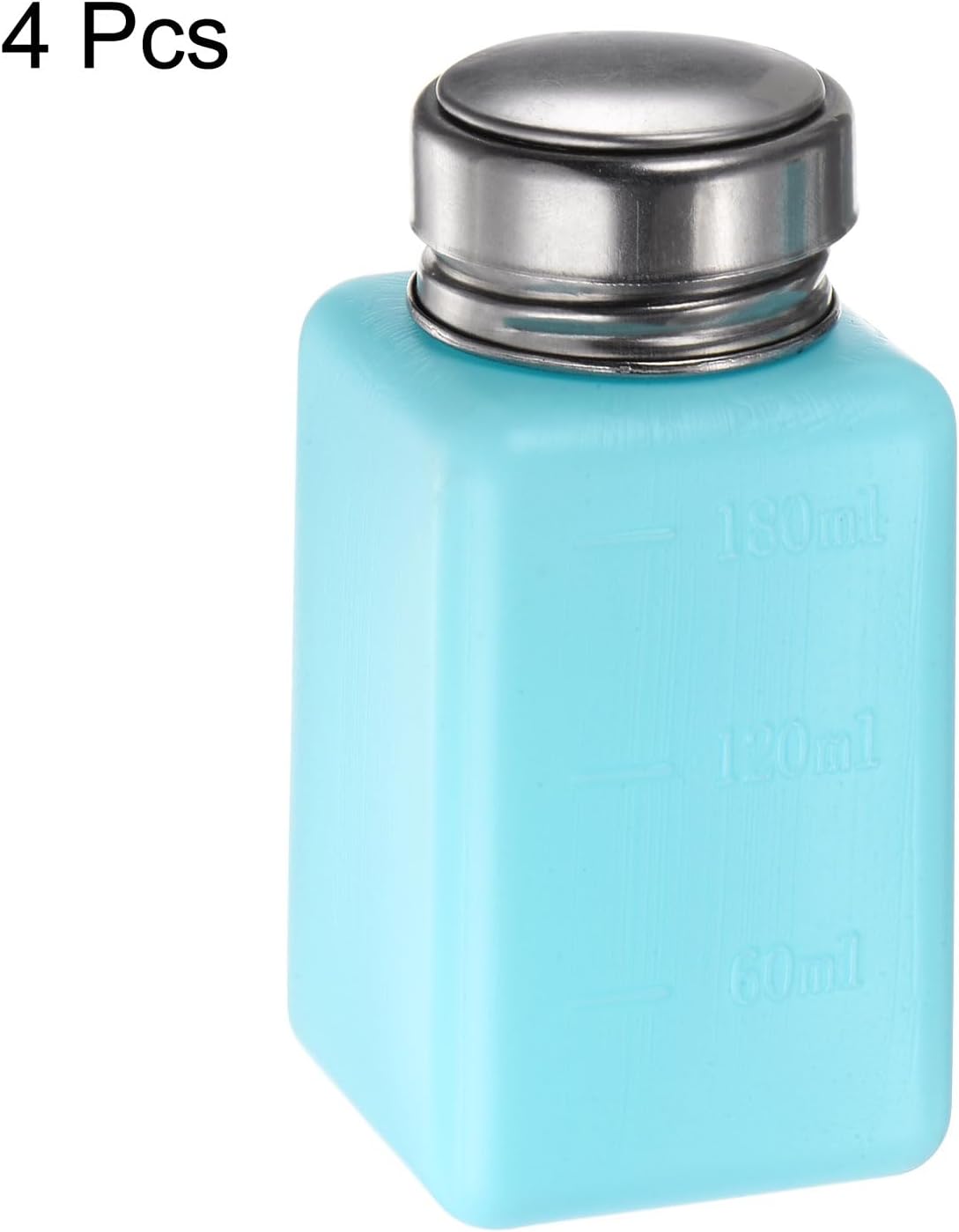 HARFINGTON 4PCS 180ML(6oz) Push Down Alcohol Dispenser Pump Liquid Press Empty Bottles Refillable Container for Acetone Cleanser Nail Polish Remover, Blue