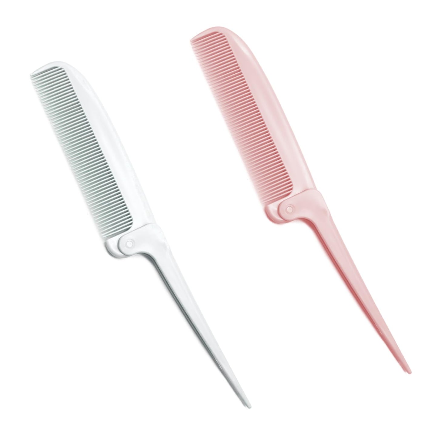 2 Pack Hair Parting Combs, Hair Styling Beauty Tools, Rat Tail Combs, Foldable Comb for Travel, Stylist (White,Pink)