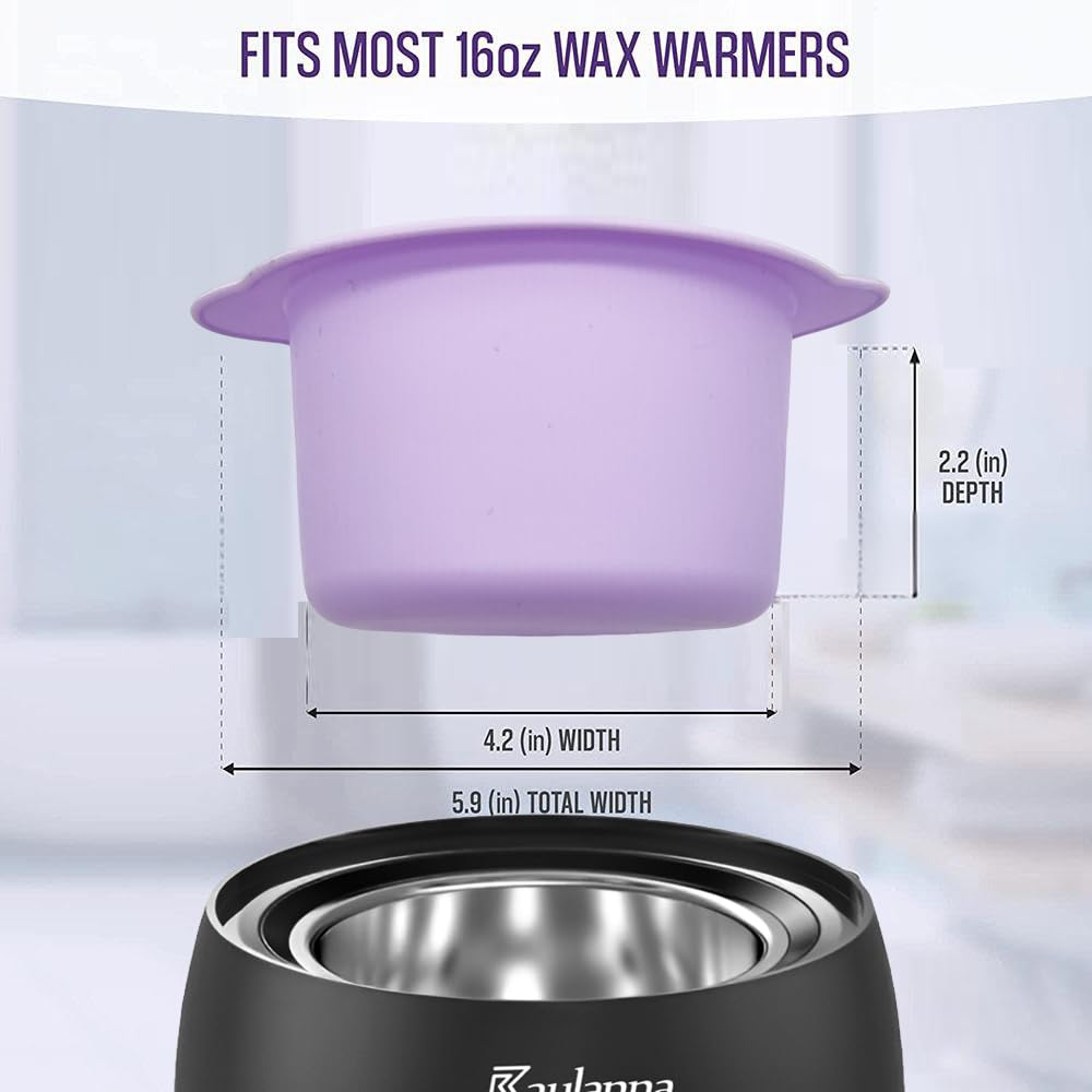 Silicone Wax Warmer Liner, Silicone Wax Bowl for Warmer 14 oz, Non-Stick Melt Pot Replacement, Reusable Melt Liner with 50 Pcs Waxing Sticks & 50 Pcs Protective Collars Ring