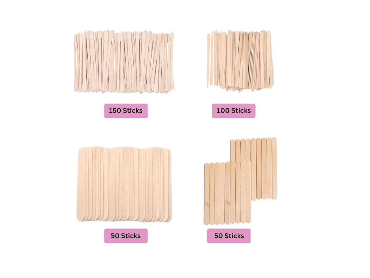 Mibly 4 Style 350 Pcs Assorted Wooden Wax Sticks for Body Legs Face and Small Medium Large Sizes Eyebrow Waxing Applicator Spatulas for Hair Removal or Wood Craft Sticks