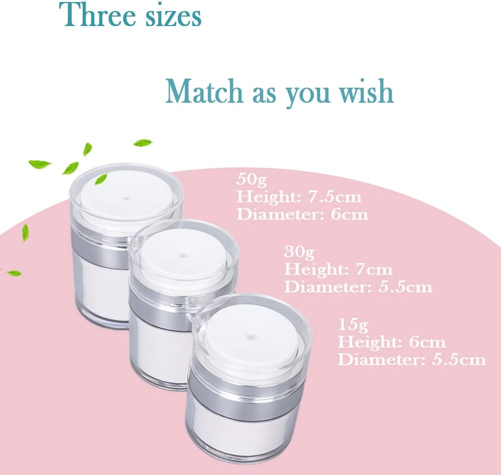 Airless Pump Jar, 15/30/50ml Refillable Skin Care Containers, Push Down Pump Dispenser Bottles for Lotions, Creams, Serums, And Makeup Travel Use