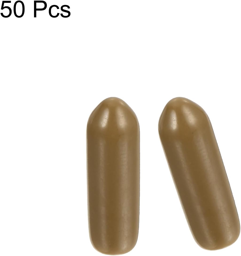 uxcell 50pcs Rubber End Caps 3.5mm(1/8 inch) ID Vinyl PVC Round Tube Bolt Cap Cover Screw Thread Protectors Light Brown