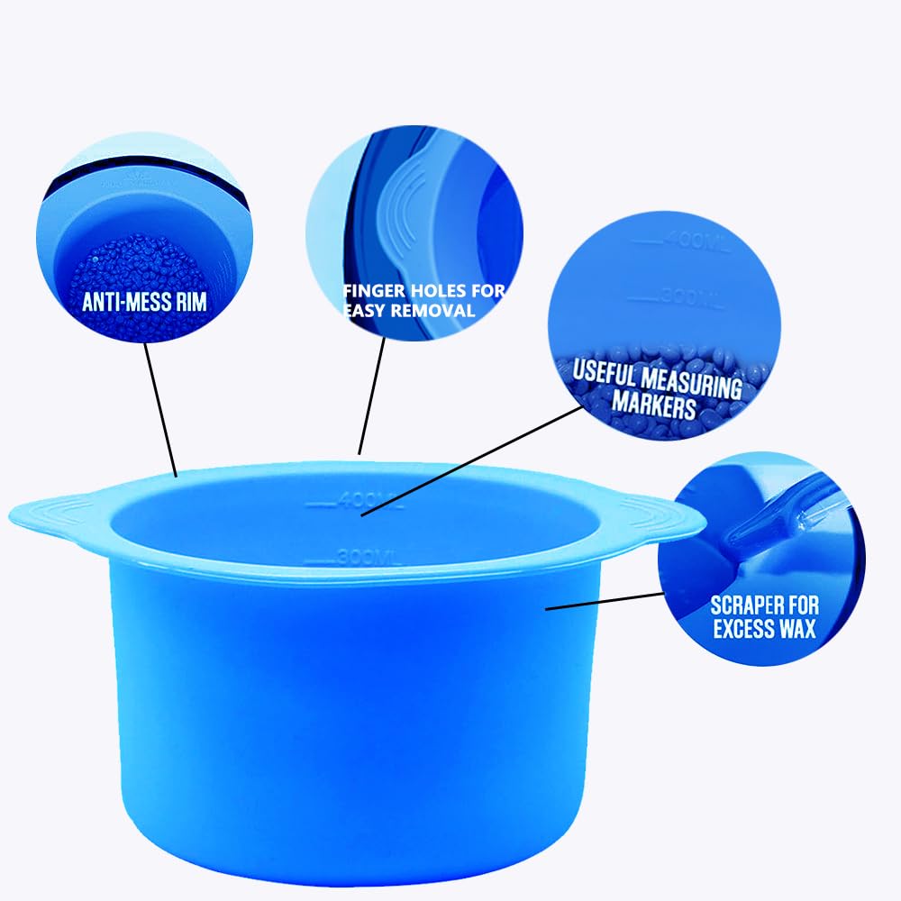 Silicone Wax pot Liner, Silicone Wax Bowl Warmer liner, Non-Stick Melt Pot Replacement, Reusable Melt Liner with 50 Pcs Waxing Sticks Body Hair Removal 14 oz Bule