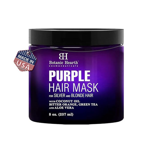 Botanic Hearth Purple Hair Mask for Silver and Blonde Hair – 8 oz – Toning Hair Treatment with Coconut Oil, Bitter Orange, Green Tea & Aloe Vera