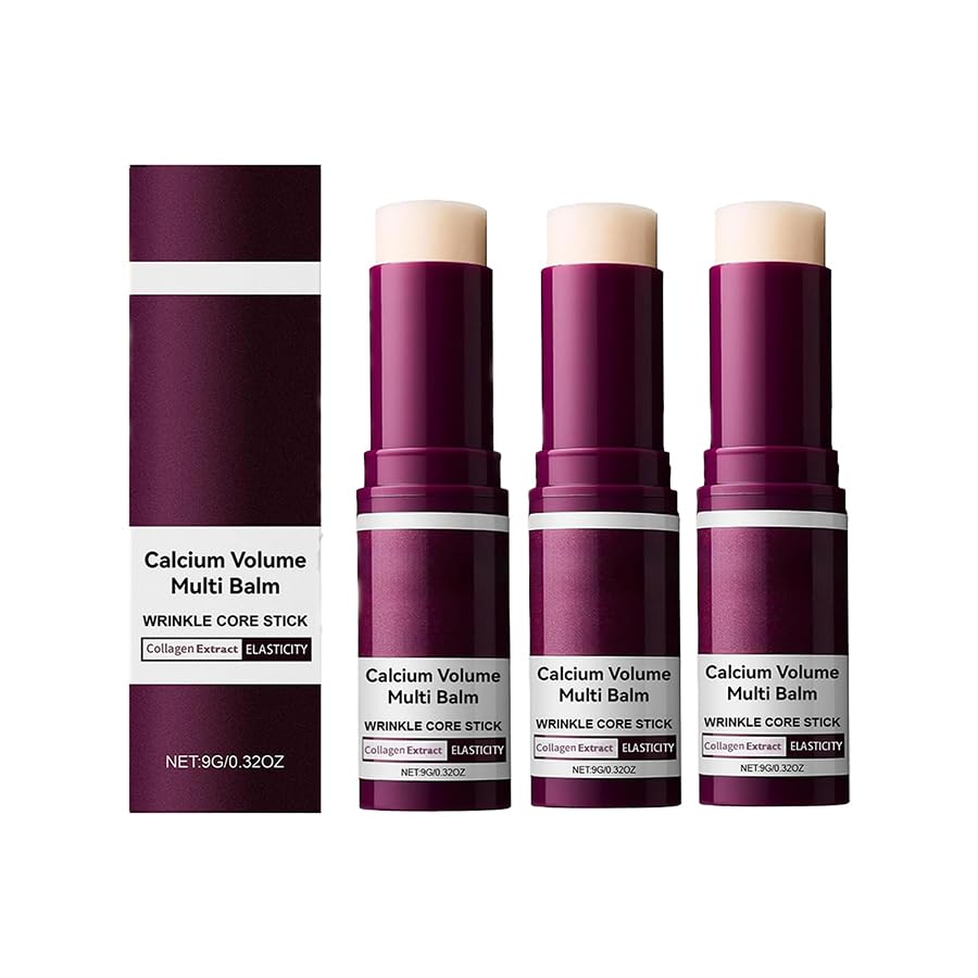 Calcium Volume Multi Balm, Wrinkle Core Stick, Collagen Moisturing Stick, Hydrating, Almond & Vitamin E for Lip Balm Eye Cream Neck. 3pcs