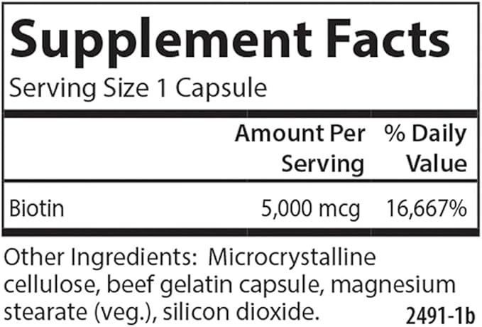 Carlson - Biotin, 5000 mcg, Healthy Hair, Strong Nails & Energy Production, 50 Capsules