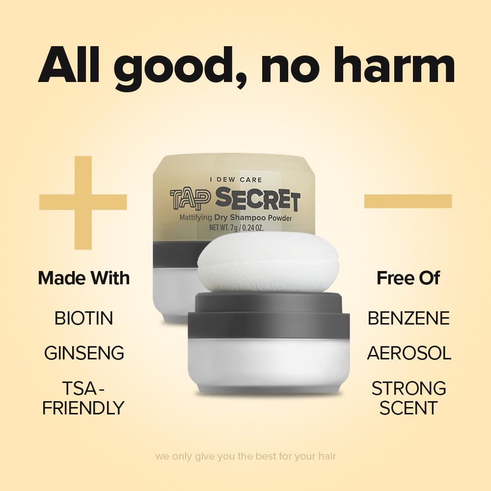 I DEW CARE Biotin Clarifying Dry Shampoo - Tap Secret Original Duo Set | Strengthening & Volumizing, Powder Type, Refillable, Travel size, Non-aerosol, Korean Ginseng, Stocking Stuffers, 0.26 Oz * 2ea