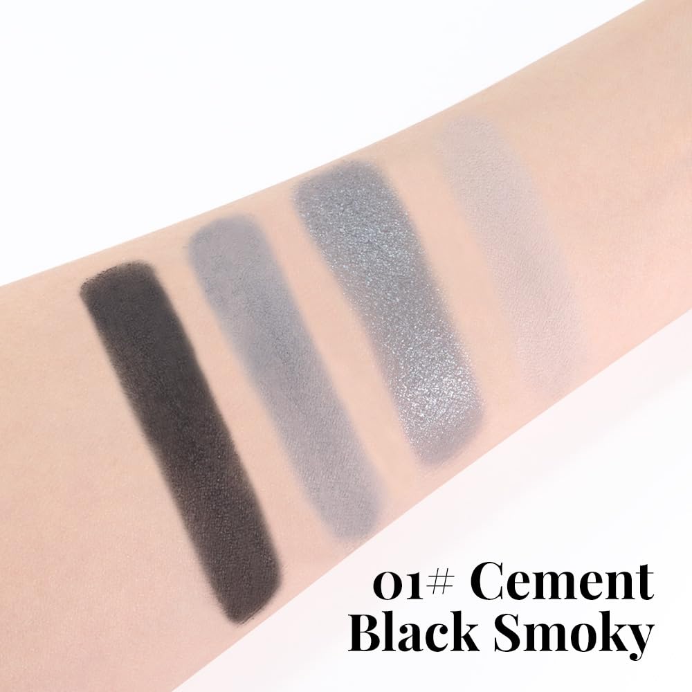 Eyeshadow Quads, 4 Black Smokey Grey Gray Silver Matte Shimmer Eye Shadow Makeup Palette Pigmented Silver Glitter Metallic Eyeshadow Makeup Palette sombra negra para ojos para ojos brillantes 01#