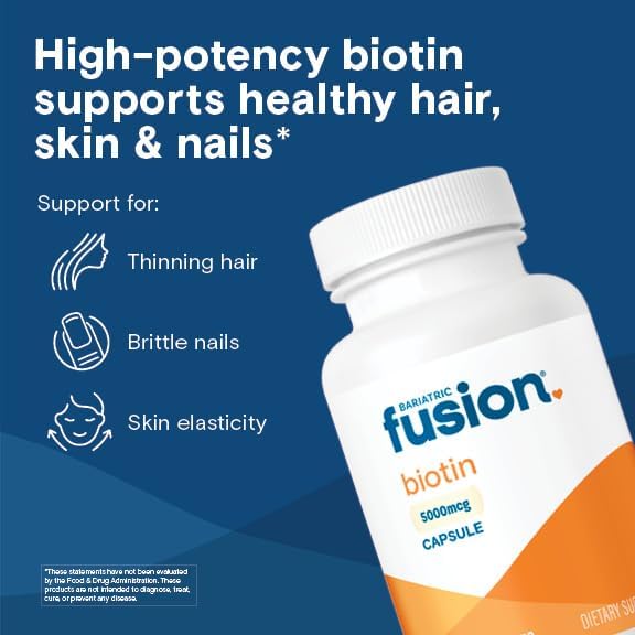 Bariatric Fusion Biotin 5000mcg Vitamin | Easy to Swallow Capsules Biotin Supplement for Hair Growth | 90 Count | 3 Month Supply