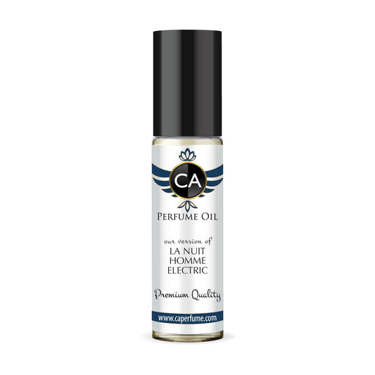 CA Perfume Impression of La Nuit Homme Electric for Men Perfume Oil Amber Fougere Scent Long Lasting Cologne for Men Travel Size TSA Ready Mini Parfum Body Oil Roll-on 0.33 Fl Oz 10ml
