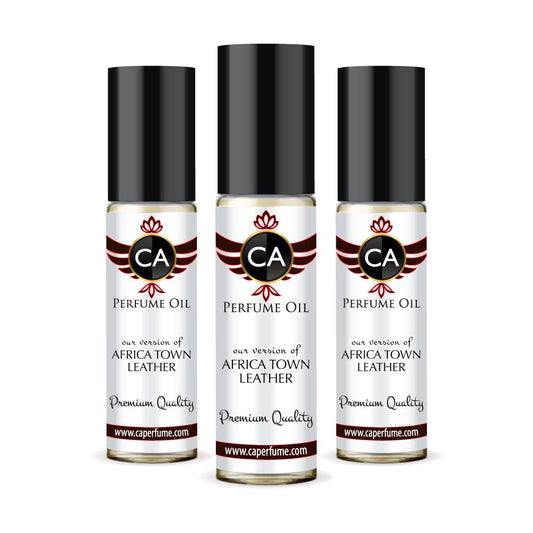 CA Perfume Impression of Africa Town Leather Unisex Eau De Parfum Leather Scent Long Lasting Unisex Fragrance Travel Size TSA Ready for Day and Night Wear 0.33 Fl Oz 10ml (Pack of 3)