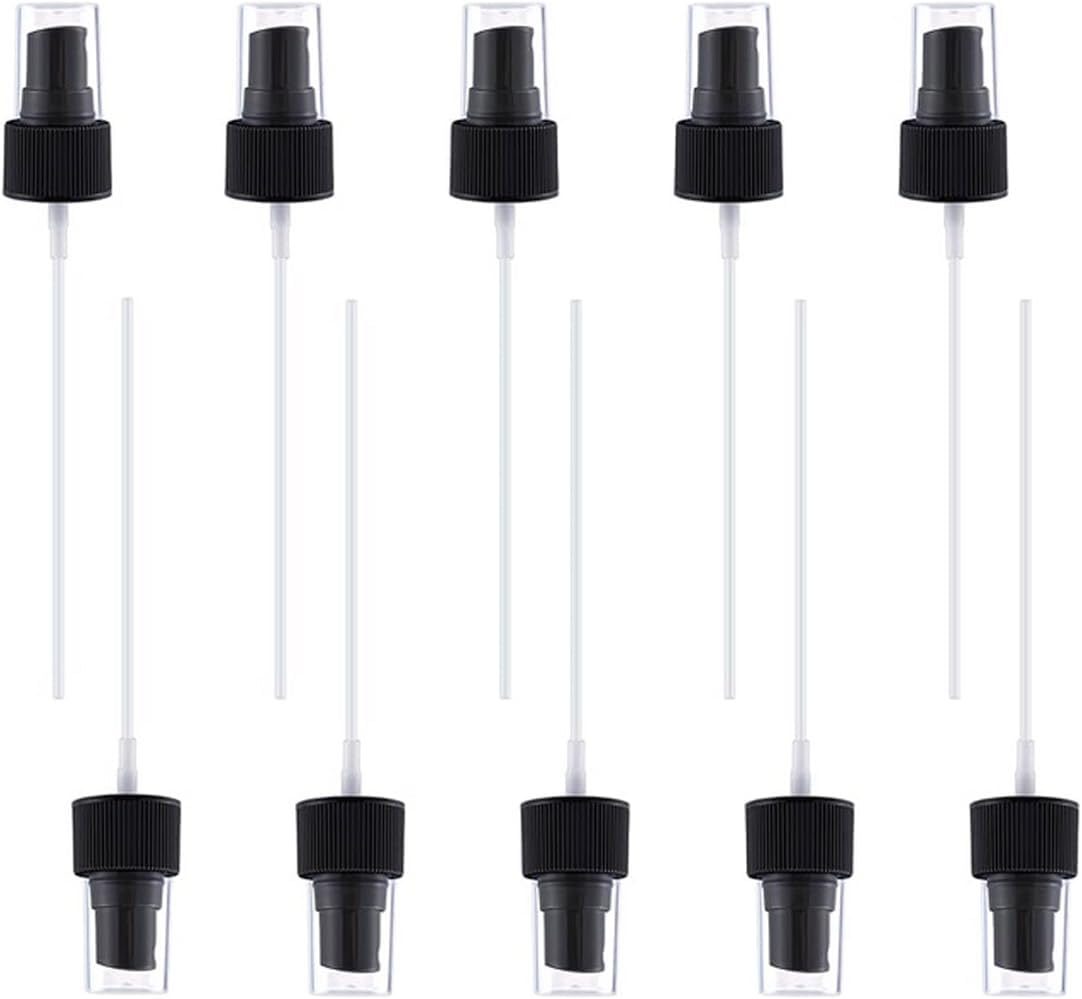 10 Pcs Spray Bottle Top, Nozzle Sprayer Tops, Replacement Pump for Essential Oil Bottles, Dispenser Caps Fine Mist Sprayer for Cosmetic (20/410 Cap Size) black
