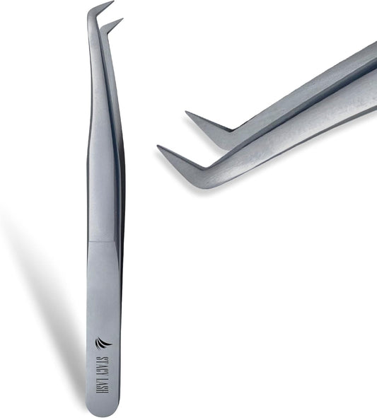 Stacy Lash STL-9 Eyelash Extension Tweezers/Precision Tool for Volume Extensions & False Lashes Application & Premade Fans/Curved Tweezer Tip/Beauty Accessories/Eyelashes Supplies