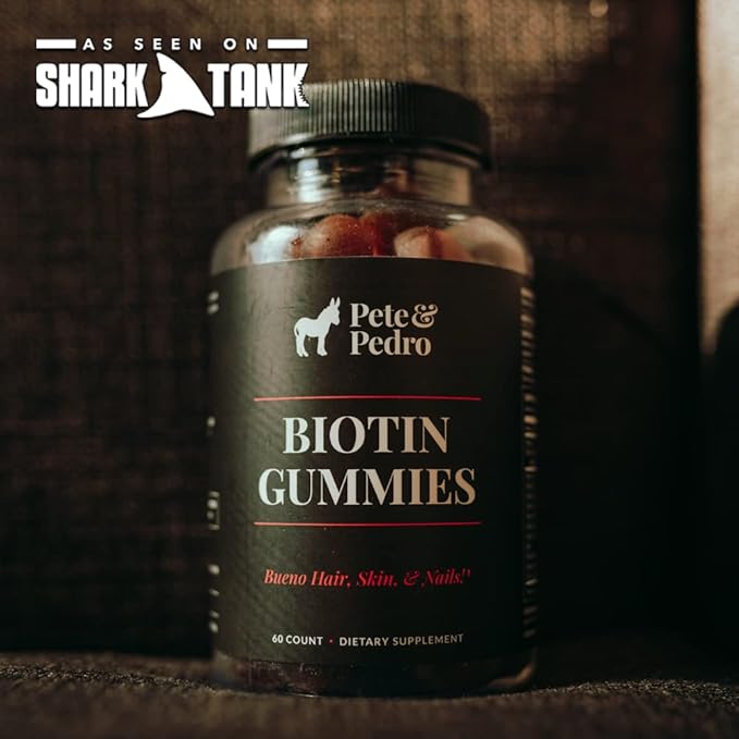 Pete & Pedro BIOTIN Gummies for Hair, Skin & Nails Growth for Women & Men |Hair Grow Supplement for Stronger Skin, & Nails | Cherry Biotin Gummy 5000mcg Per Serving | Seen on Shark Tank, 60 Count
