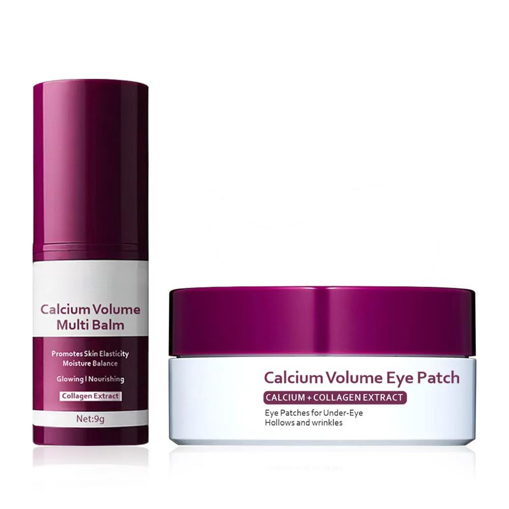 Calcium Volume Eye Patch and Multi Balm Set, 60 Pieces, Anti-Aging Firming Treatment for Eyes, Neck, Face, Hydrating Wrinkle Care