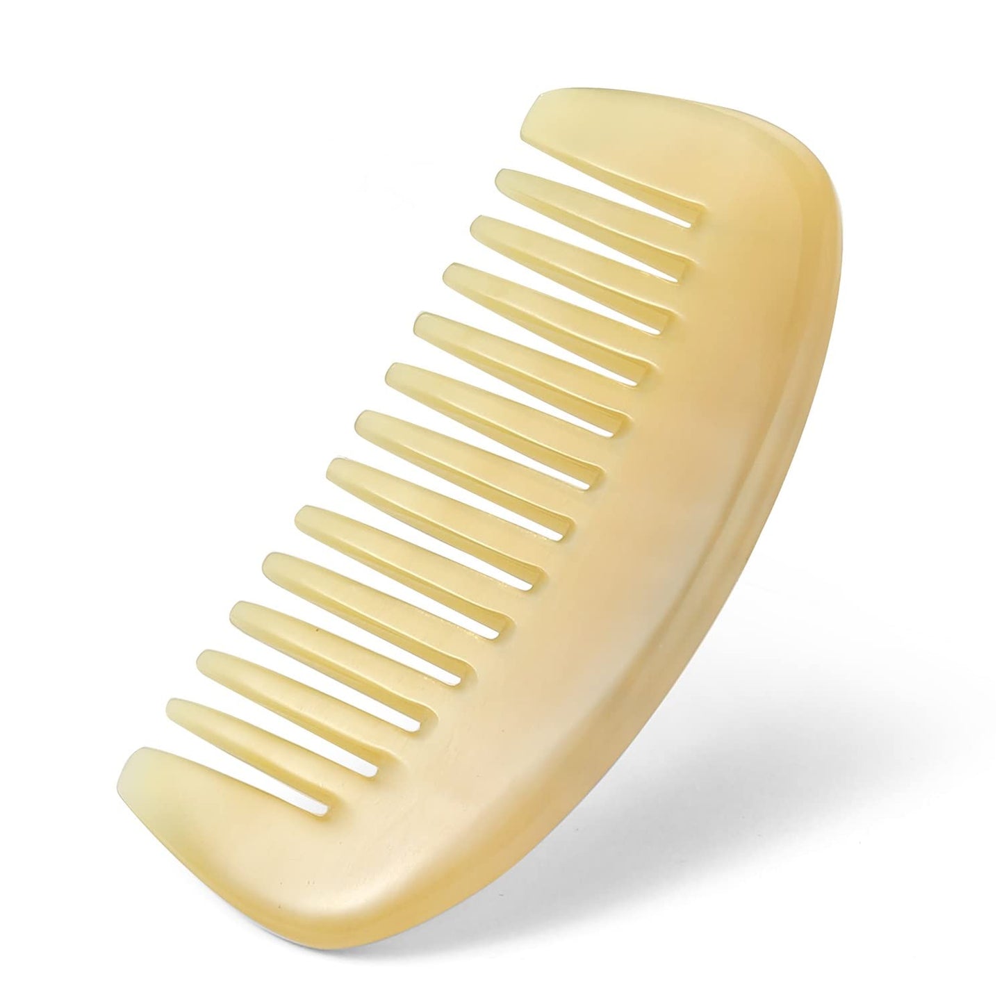 Wide Tooth Premium Quality 100% Handmade Anti Static Natural Sheep Horn Comb - Professional Detangling Massage Comb (Semicircle STY2)