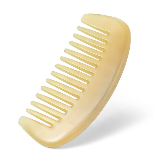 Wide Tooth Premium Quality 100% Handmade Anti Static Natural Sheep Horn Comb - Professional Detangling Massage Comb (Semicircle STY2)